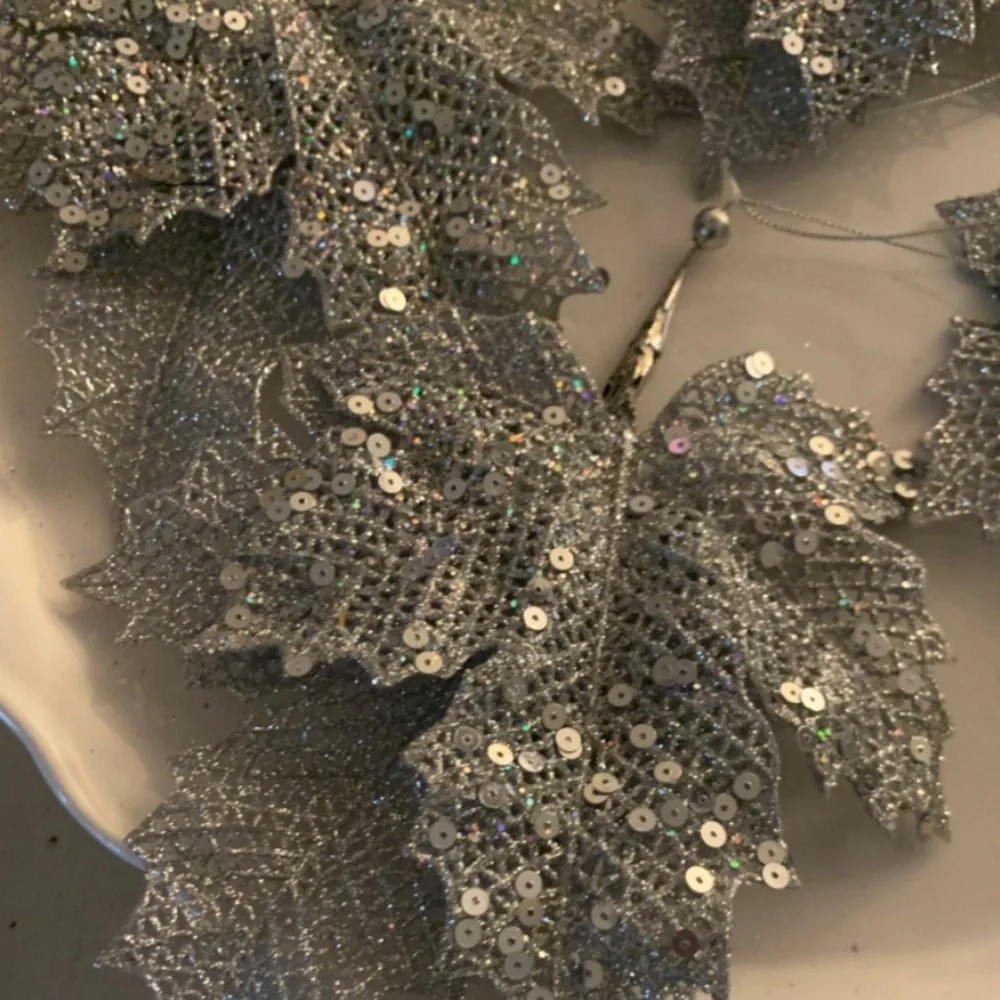 Christmas Silver/Gray Leaves Ornament Bundle